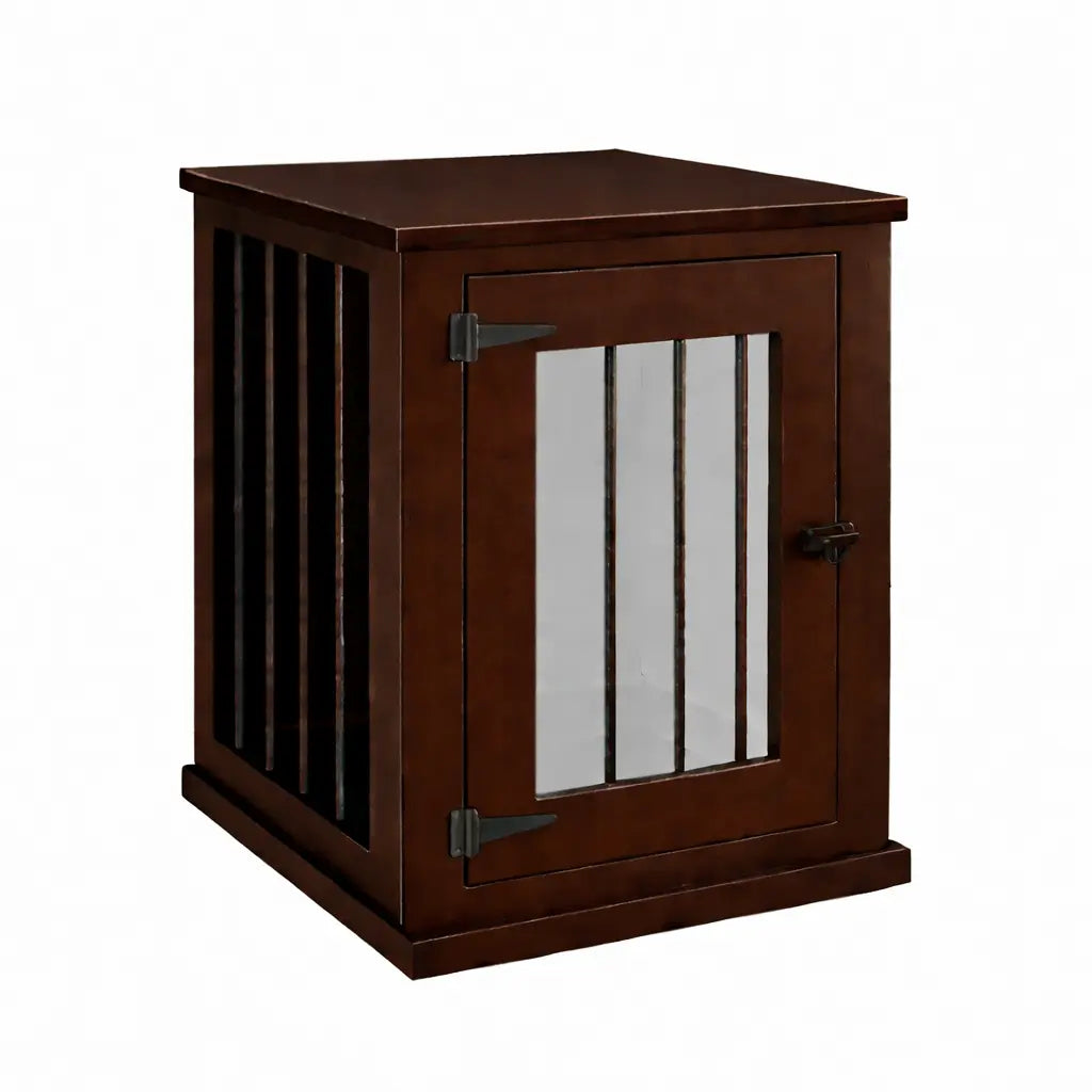 The Den - Espresso Bedside Dog Crate with Bars & Hinged Door