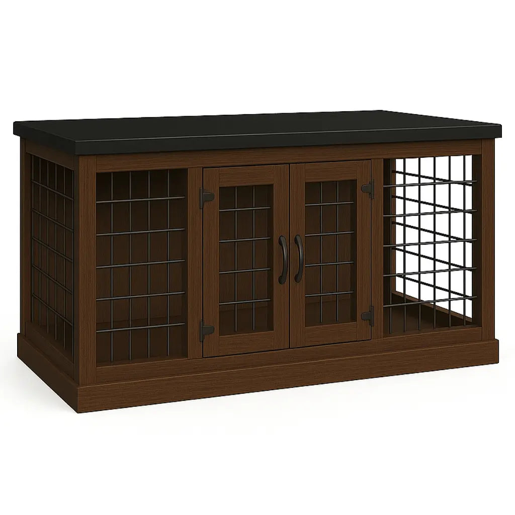 The LOFT – Espresso Open Plan Wooden Dog Crate with Mesh & Hinged Doors Paws and Willow