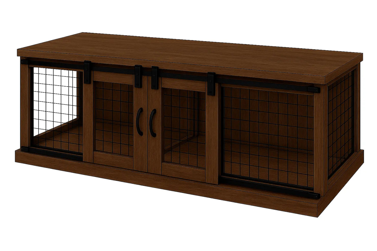 The DUO – Espresso Barn Style Double Wooden Dog Crate With Mesh Paws and Willow