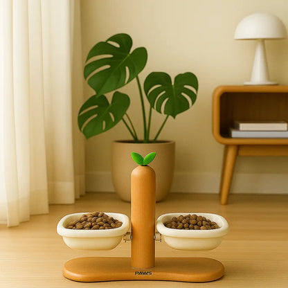 Sprout Stand — elevated wooden dog feeder with ceramic bowls Paws and Willow