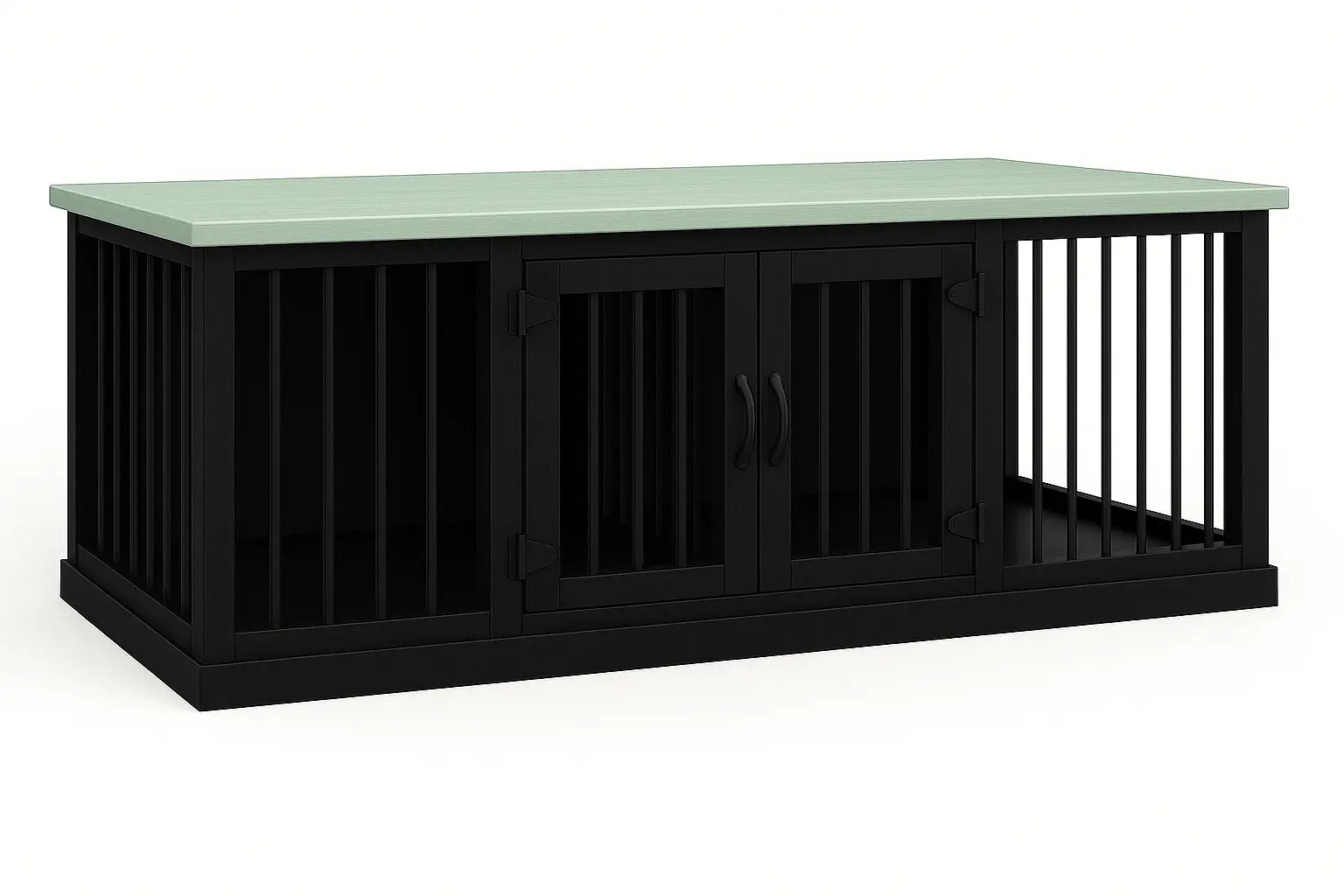 The DUO – Night Sky Hinged Double Wooden Dog Crate With Bars Paws and Willow