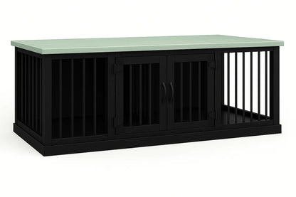 The DUO – Night Sky Hinged Double Wooden Dog Crate With Bars Paws and Willow