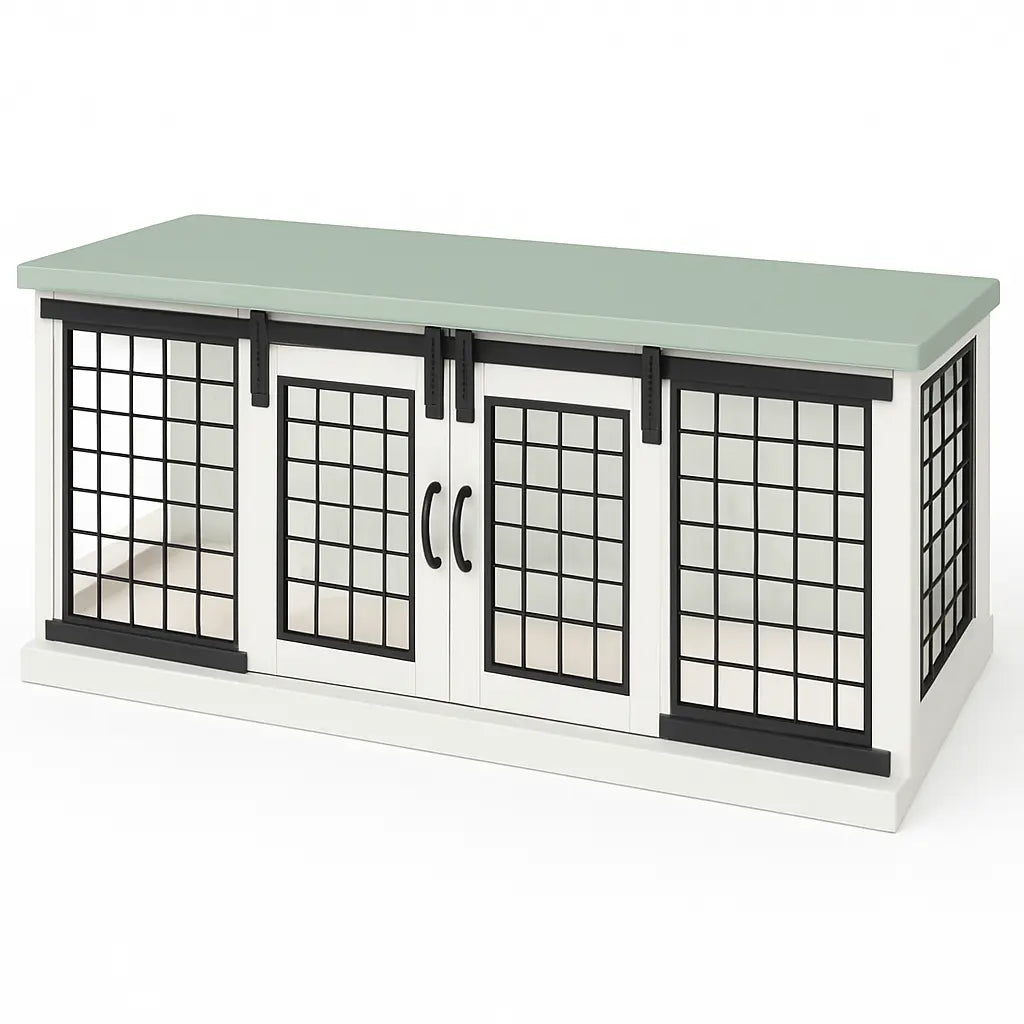 The LOFT – Arctic Barn Style Wooden Open Plan Dog Crate With Mesh Paws and Willow