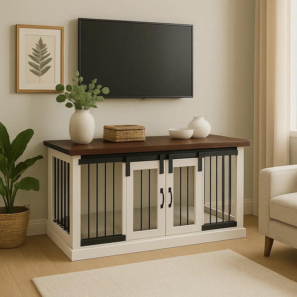 The LOFT – Arctic Barn Style Open Plan Wooden Dog Crate With Bars Paws and Willow