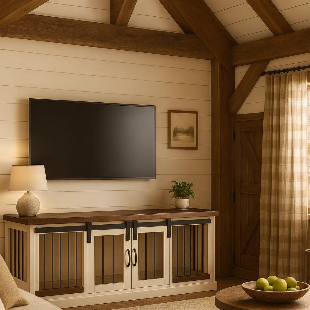 The LOFT – Arctic Barn Style Open Plan Wooden Dog Crate With Bars Paws and Willow