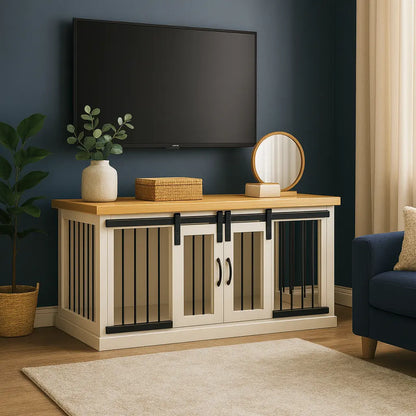 The LOFT – Arctic Barn Style Open Plan Wooden Dog Crate With Bars Paws and Willow