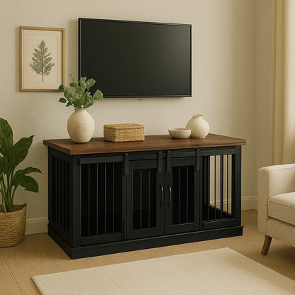 The LOFT – Night Sky Barn Style Wooden Open Plan Dog Crate With Bars Paws and Willow