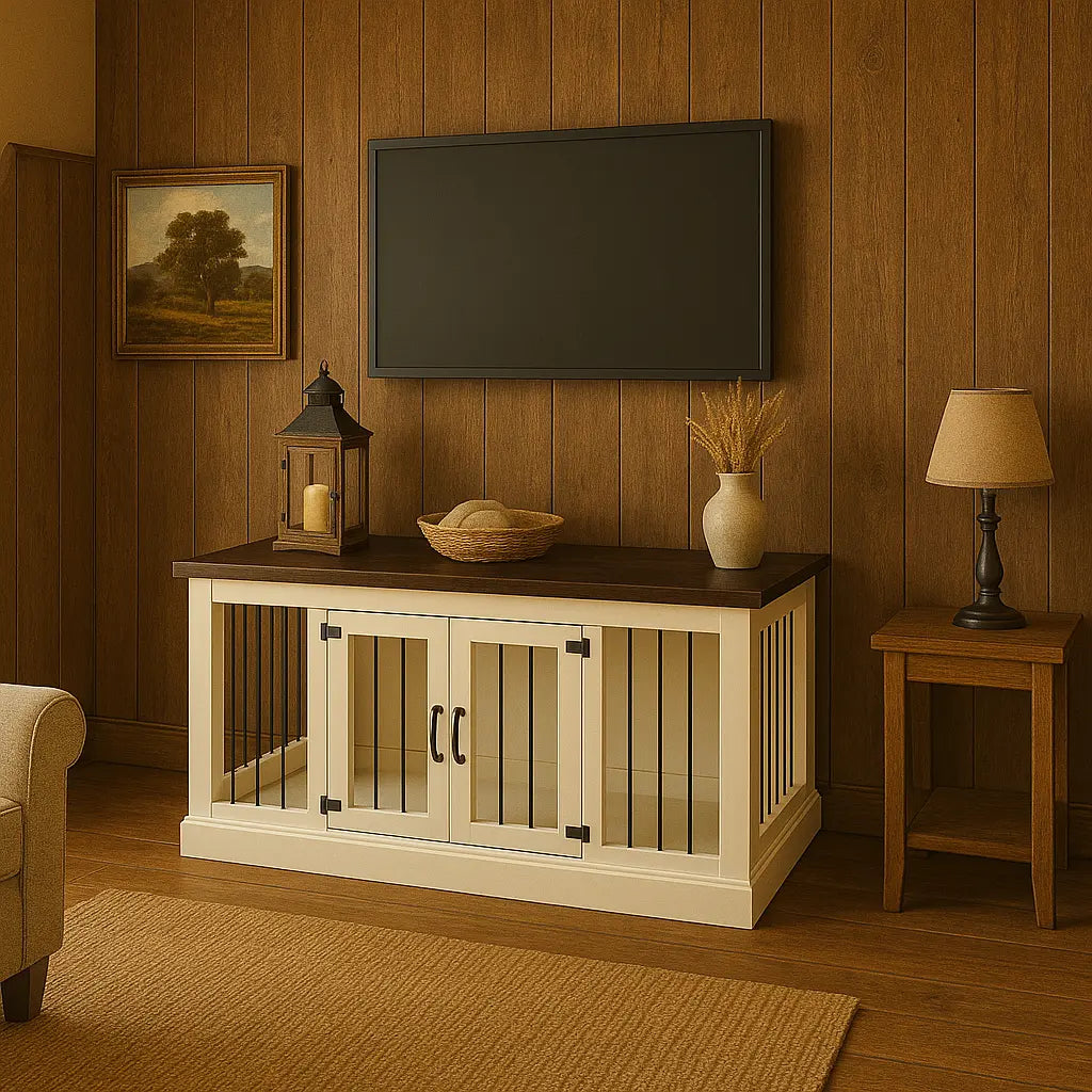 The LOFT – Arctic Open Plan Wooden Dog Crate with Bars & Hinged Doors Paws and Willow