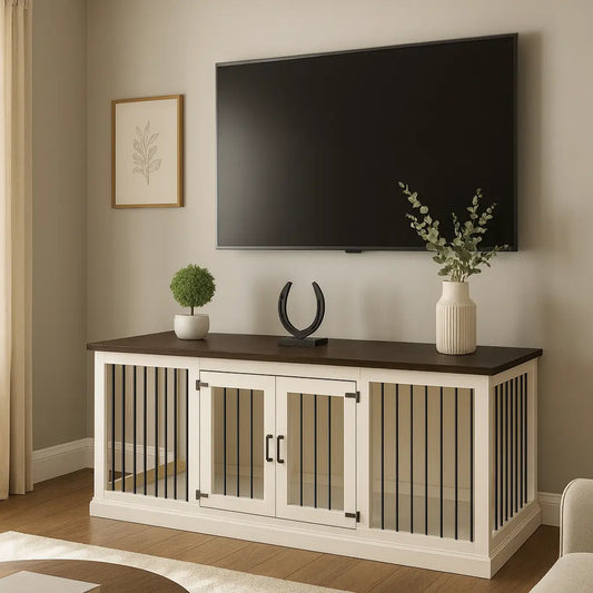 The LOFT – Arctic Open Plan Wooden Dog Crate with Bars & Hinged Doors Paws and Willow