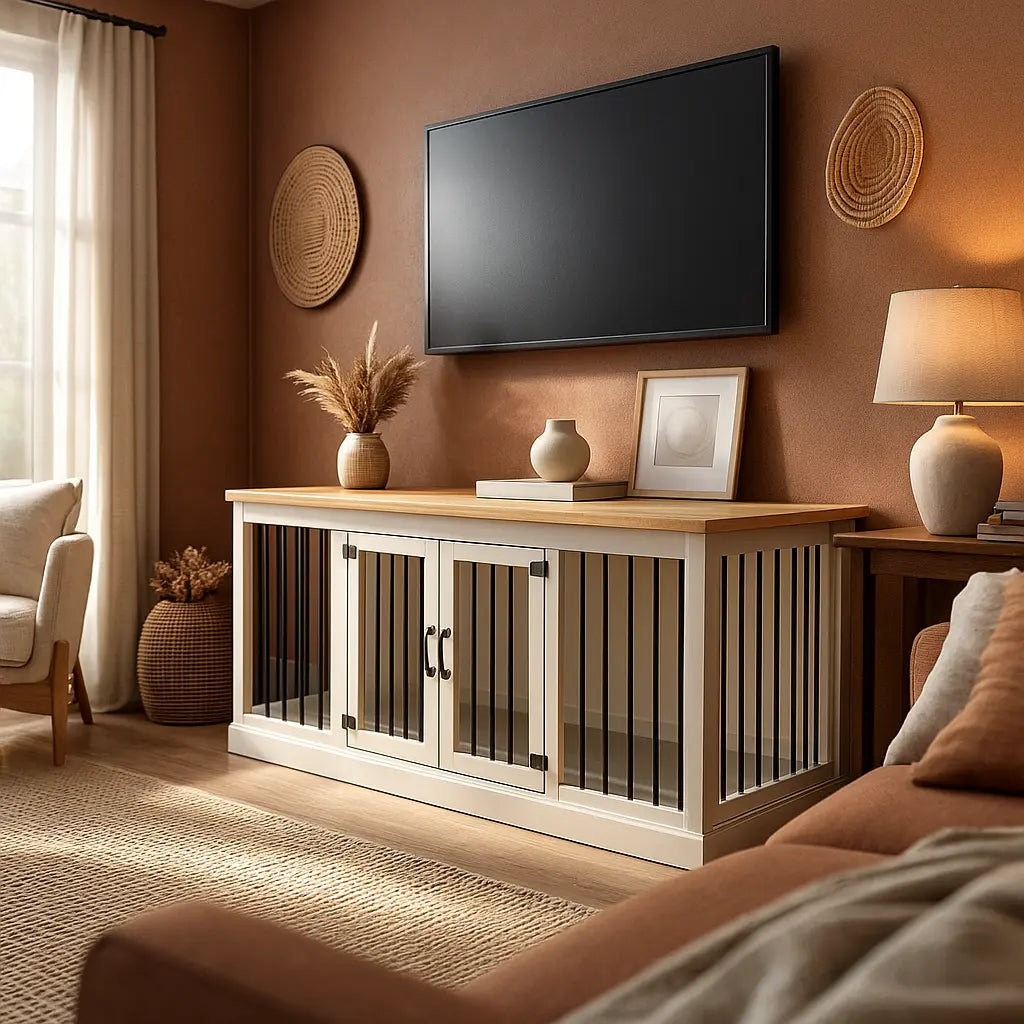 The LOFT – Arctic Open Plan Wooden Dog Crate with Bars & Hinged Doors Paws and Willow