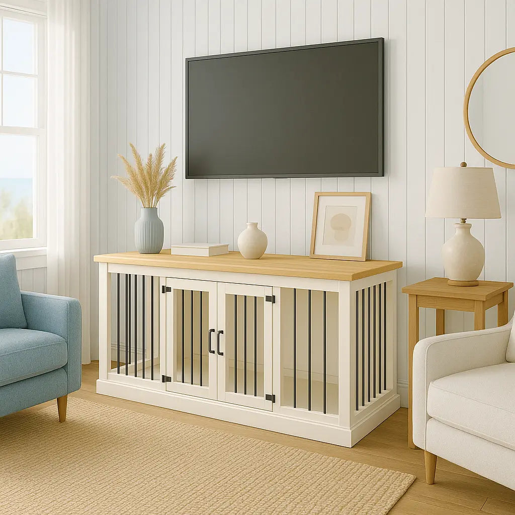 The LOFT – Arctic Open Plan Wooden Dog Crate with Bars & Hinged Doors Paws and Willow