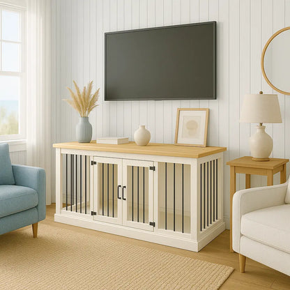 The LOFT – Arctic Open Plan Wooden Dog Crate with Bars & Hinged Doors Paws and Willow