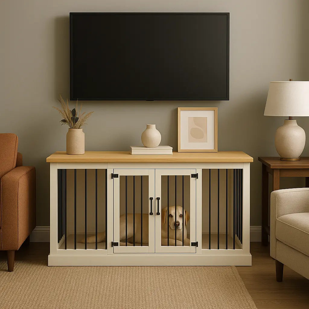 The LOFT – Arctic Open Plan Wooden Dog Crate with Bars & Hinged Doors Paws and Willow