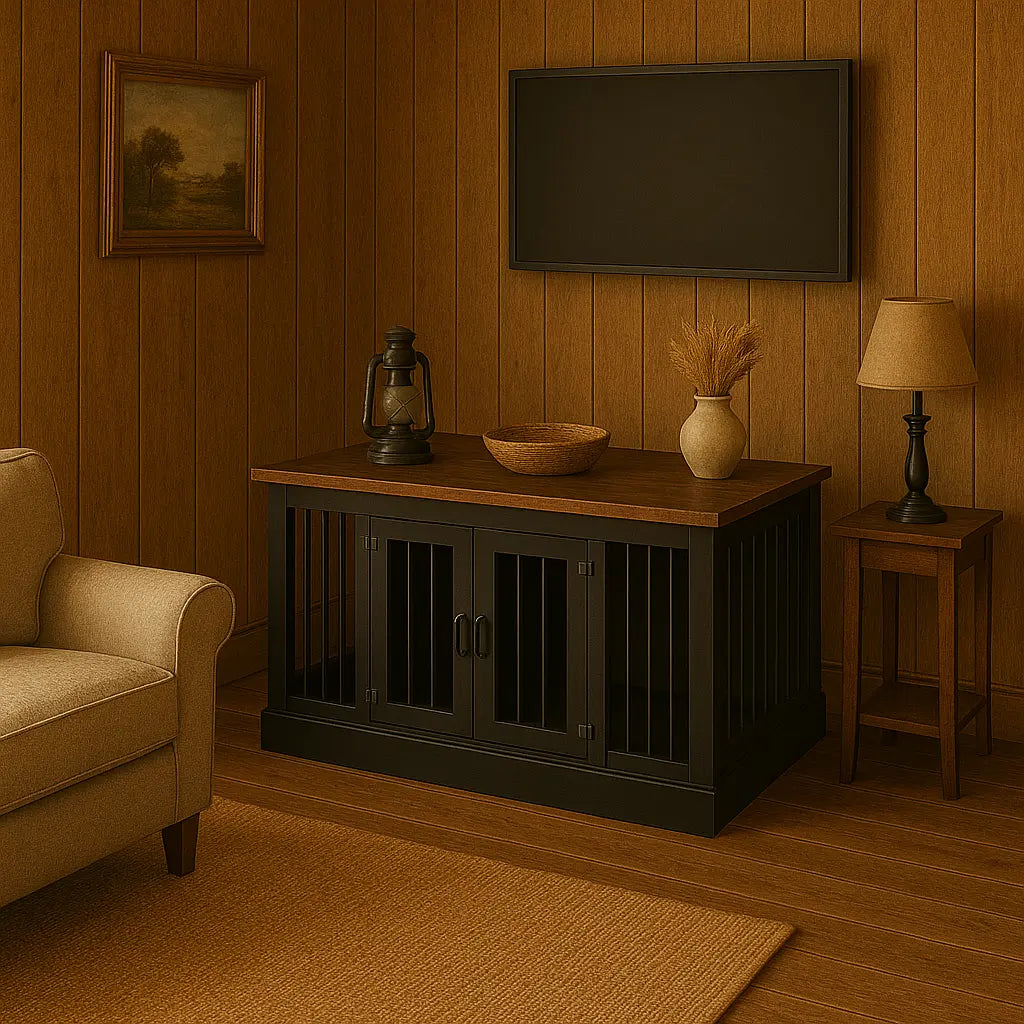 The LOFT – Night Sky Open Plan Wooden Dog Crate with Bars & Hinged Doors Paws and Willow