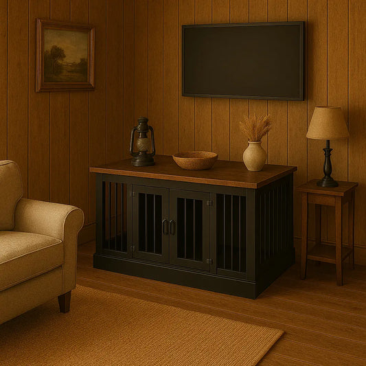 The LOFT – Night Sky Open Plan Wooden Dog Crate with Bars & Hinged Doors Paws and Willow