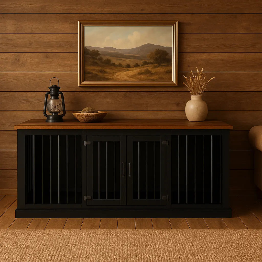 The LOFT – Night Sky Open Plan Wooden Dog Crate with Bars & Hinged Doors Paws and Willow