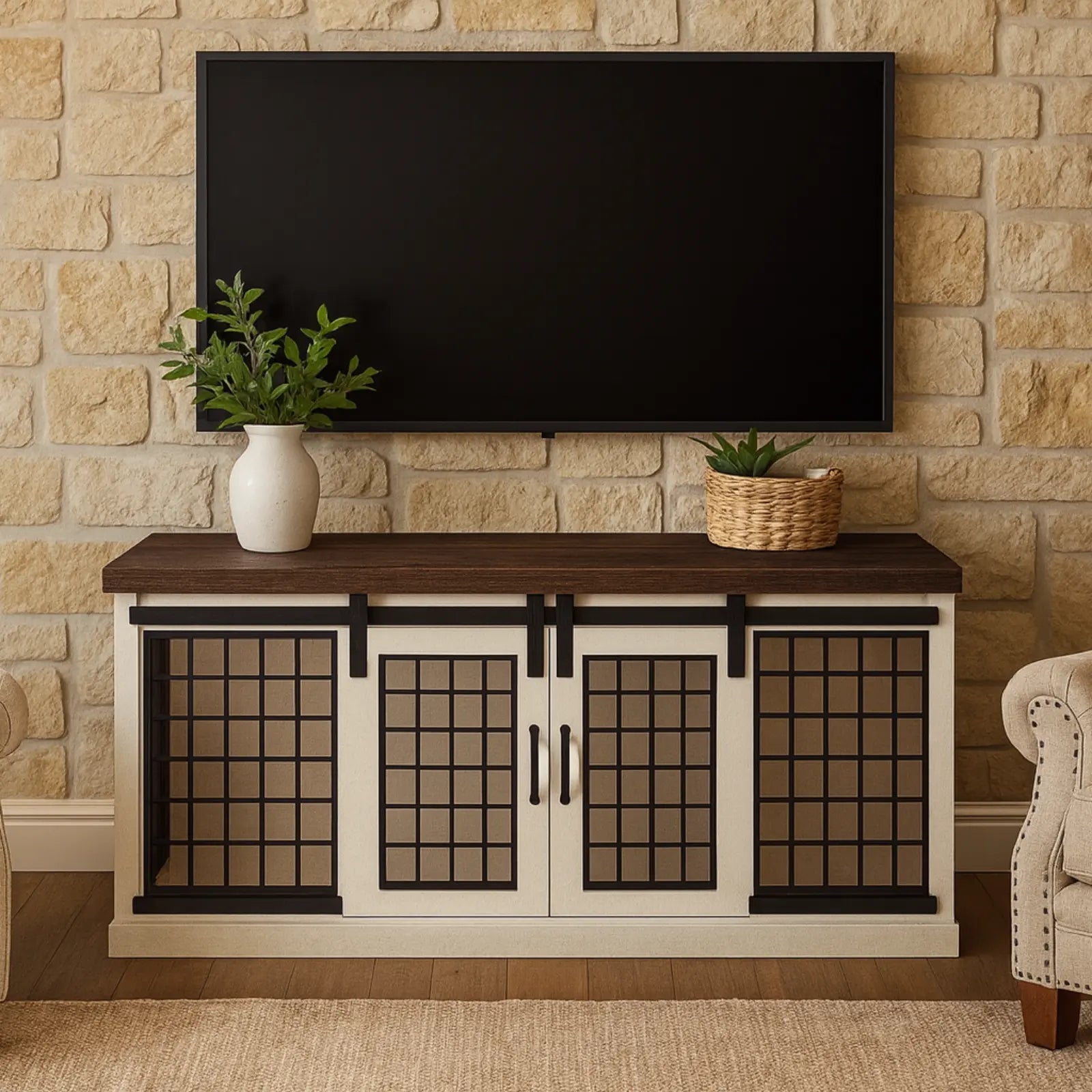 The LOFT – Arctic Barn Style Wooden Open Plan Dog Crate With Mesh Paws and Willow