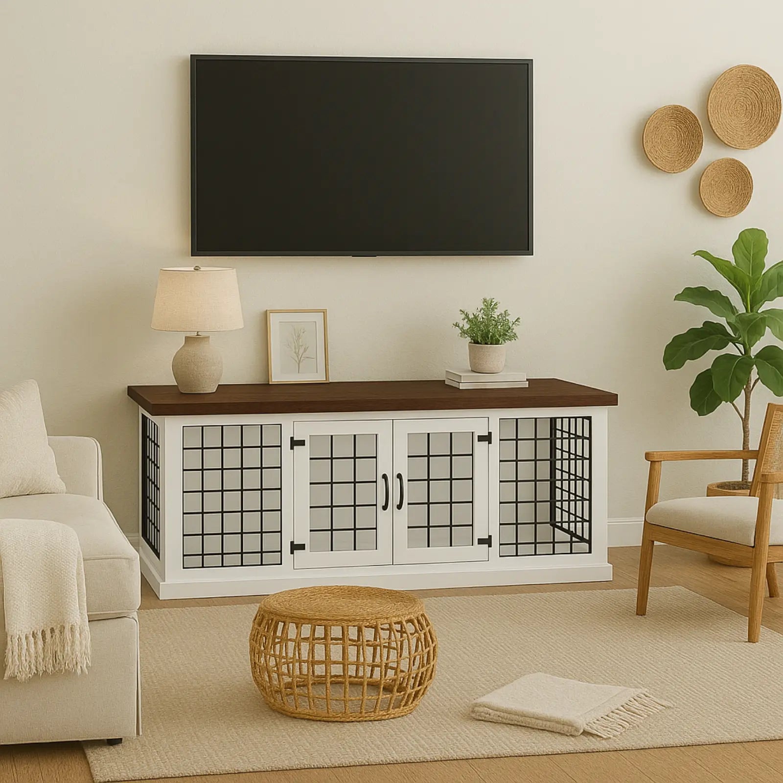 The LOFT – Arctic Open Plan Wooden Dog Crate with Mesh & Hinged Doors Paws and Willow