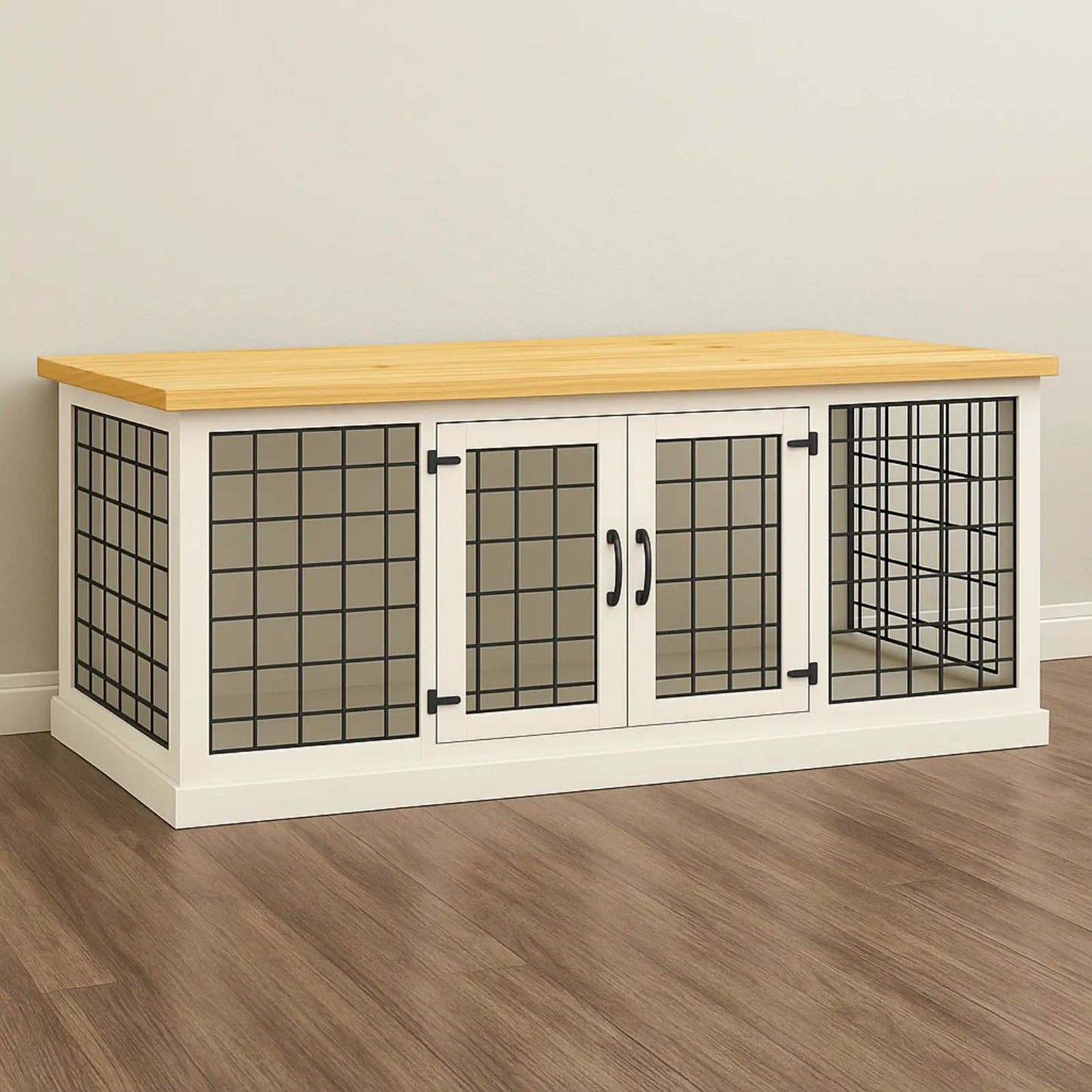 The LOFT – Arctic Open Plan Wooden Dog Crate with Mesh & Hinged Doors Paws and Willow