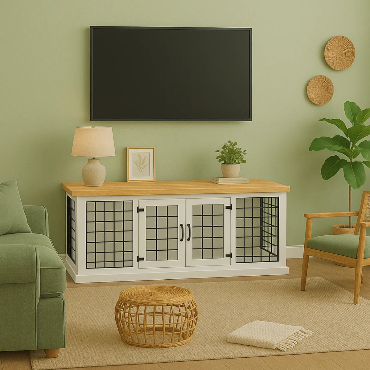 Open Plan Wooden Dog Crate -The LOFT – Arctic, Mesh with Hinged Doors ...