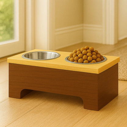 Modern Wooden Dog Feeder - Double Paws and Willow