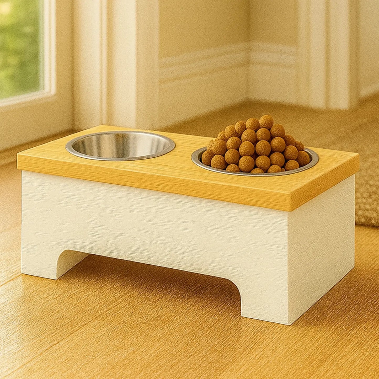 Modern Wooden Dog Feeder - Double Paws and Willow
