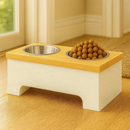 Modern Wooden Dog Feeder - Double Paws and Willow