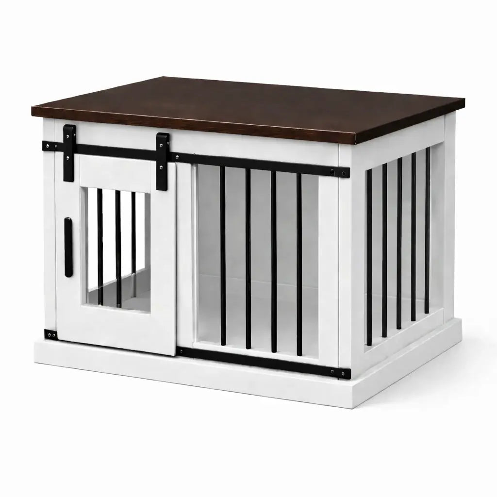 The Nook-Bedside/Side Table  Dog Crate with Bars & Barn Door