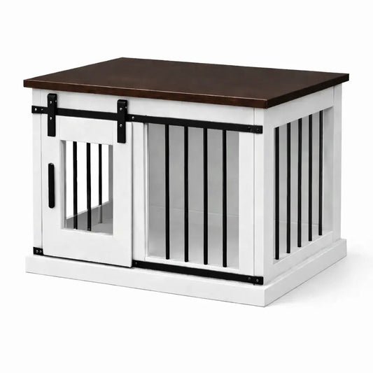The Nook-Bedside/Side Table  Dog Crate with Bars & Barn Door