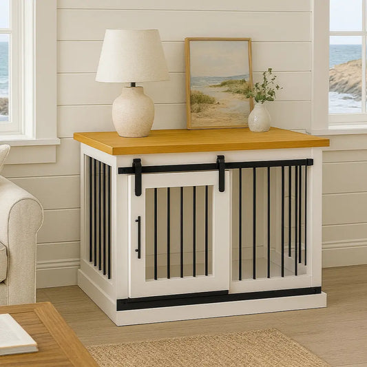 The Studio -Barn Style Arctic Single Wooden Dog Crate with Bars Paws and Willow