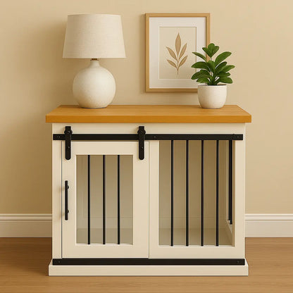 The Studio -Barn Style Arctic Single Wooden Dog Crate with Bars Paws and Willow