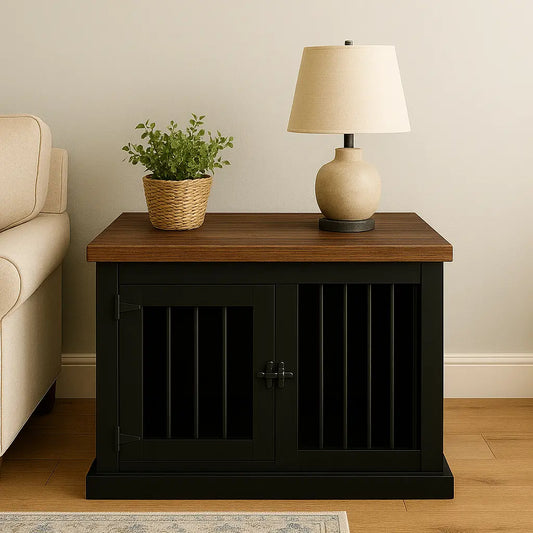 The Studio -Hinged Night Sky Single Wooden Dog Crate with Bars Paws and Willow