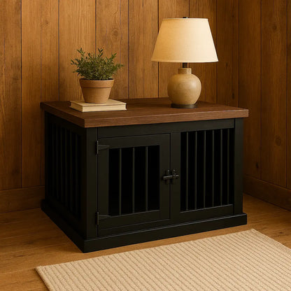 The Studio -Hinged Night Sky Single Wooden Dog Crate with Bars Paws and Willow