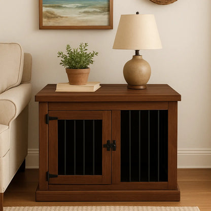 The Studio -Hinged Espresso Single Wooden Dog Crate with Bars Paws and Willow