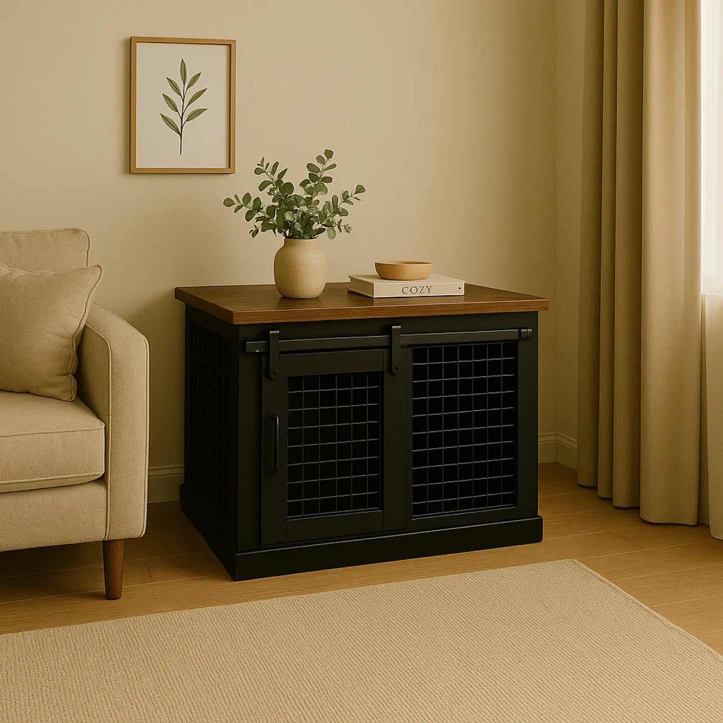 The Studio -Barn Style NIGHT SKY Single Wooden Dog Crate with Mesh Paws and Willow