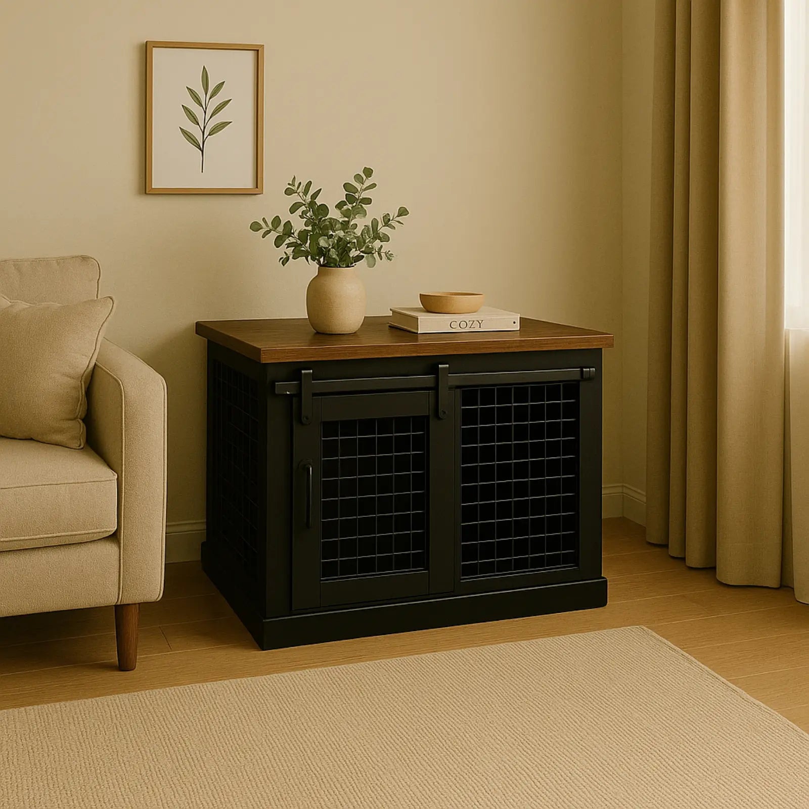 The Studio -Barn Style NIGHT SKY Single Wooden Dog Crate with Mesh Paws and Willow