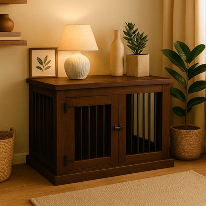 The Studio -Hinged Espresso Single Wooden Dog Crate with Bars Paws and Willow