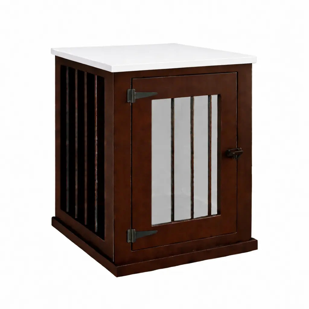 The Den - Espresso Bedside Dog Crate with Bars & Hinged Door