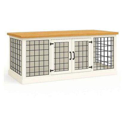 The DUO – Arctic Hinged Style Double Wooden Dog Crate With Mesh - Natural image