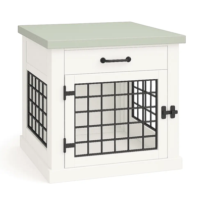 The Den - ARCTIC Coloured Bedside Dog Crate with Mesh & Hinged Door with Drawer - Sage image