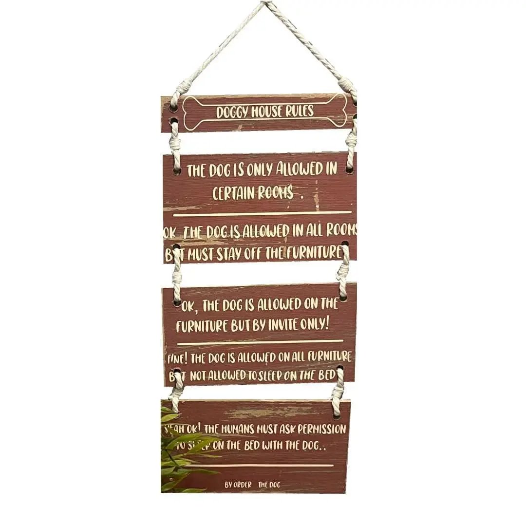 Three-Tiered Wooden Wall Art – "6 Funny Dog House Rules" image 0