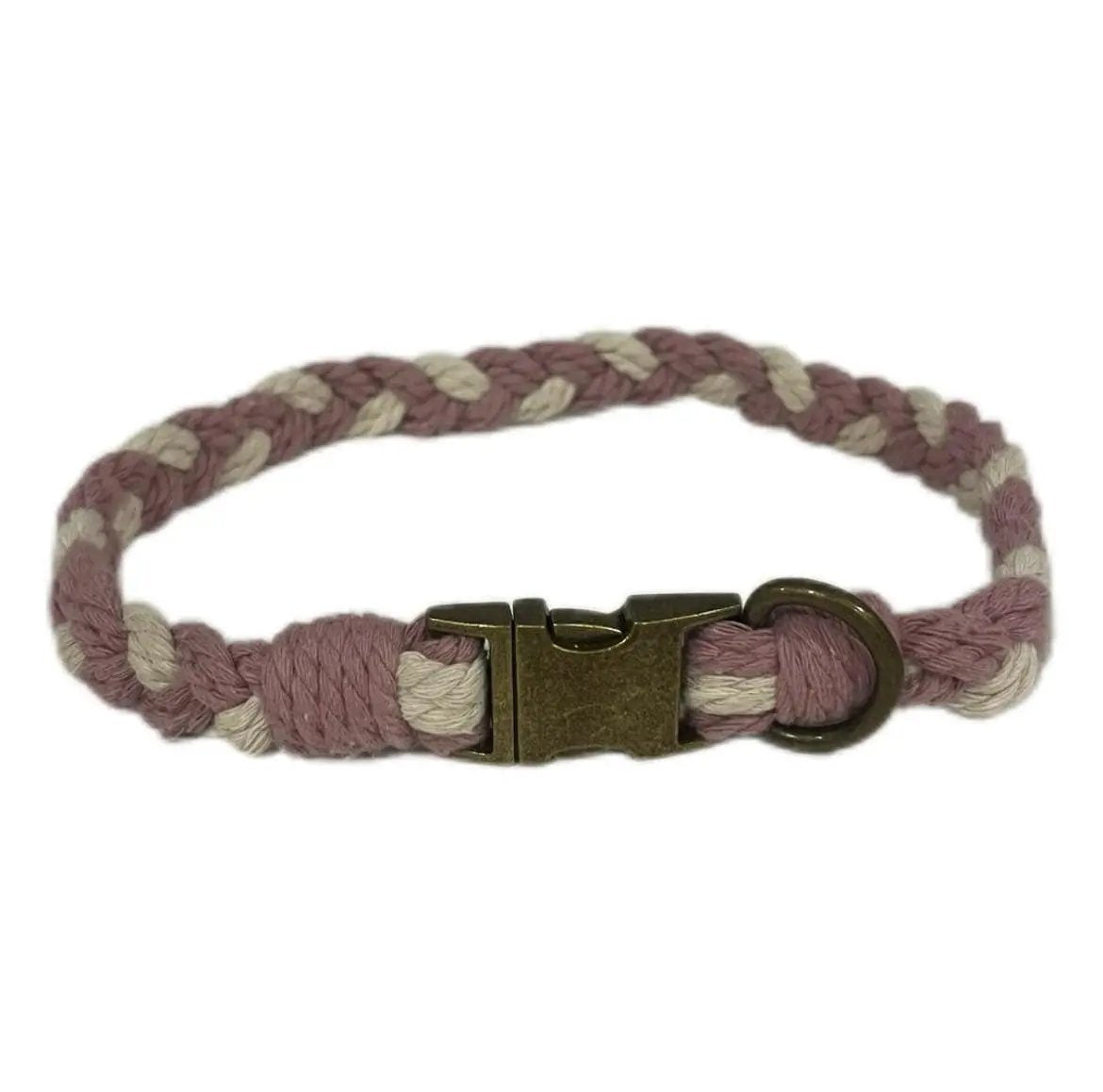 Large Macramé Dog Collar with Brass | Gold | Silver Buckle - Purple, Brass image