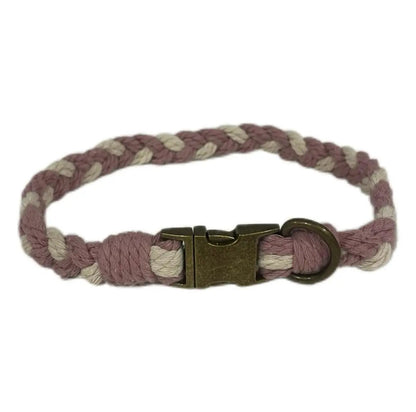 Large Macramé Dog Collar with Brass | Gold | Silver Buckle - Purple, Brass image