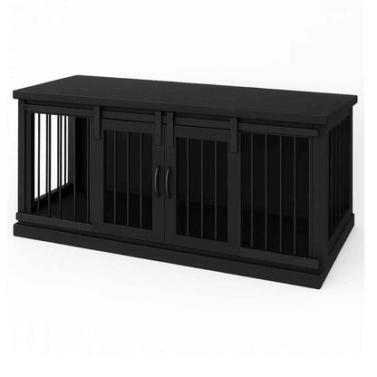 The DUO – Night Sky Barn Door Style Double Wooden Dog Crate With Bars - Night Sky image