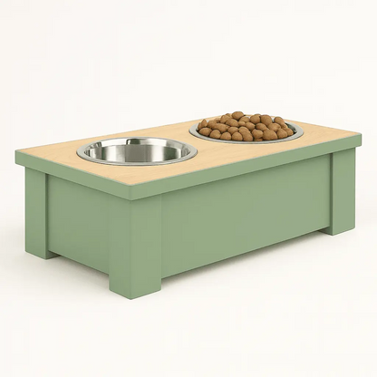 2-Bowl Chic' Wooden Dog Feeder - Sage, Small 100mm (H) x 150 mm (W) x 300 mm (L) image