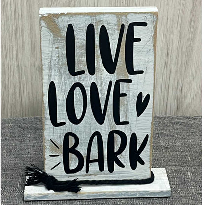 "Live Love Bark" Wooden Shelf Decor image 1