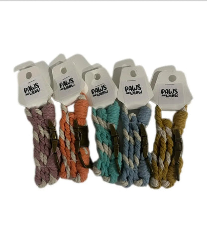 Large Macramé Dog Collar with Brass | Gold | Silver Buckle - Black, Brass image