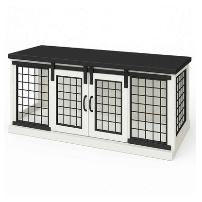 The DUO – Arctic Barn Style Double Wooden Dog Crate With Mesh image 1