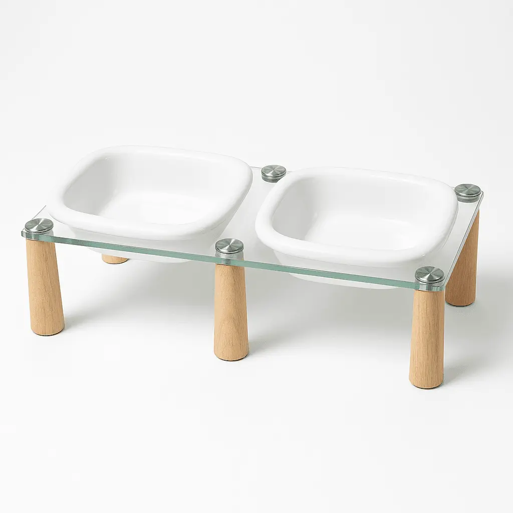 Clear Acrylic & Ceramic Double Elevated Dog Bowl – Modern Feeder for Stylish Homes image 0