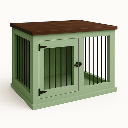 The Studio -Hinged Sage Single Wooden Dog Crate with Bars image 0